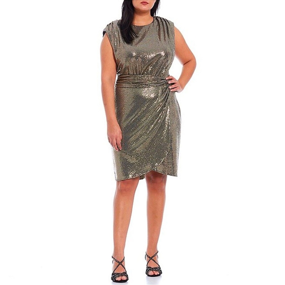 Alex Marie 22W Gold Astrid Sequin Cocktail Dress